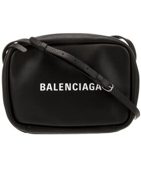 Balenciaga Black Leather Logo Crossbody Bag